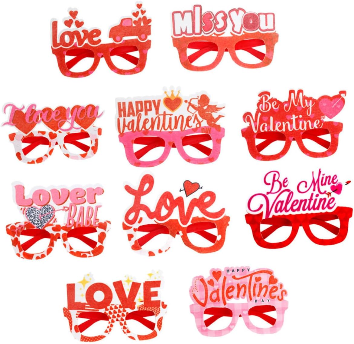 10pcs Valentine's Day Heart Glasses Fun Glasses for Valentine's Party Bridal Shower Photo Booth Decorations Random Style