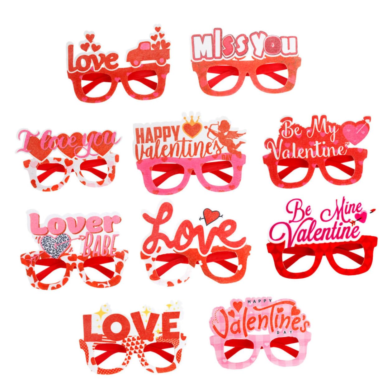10pcs Valentine Day Themed Heart Eyeglasses Party Props Novelty Sunglasses Decorative Valentine Glasses for Adults Photo Booth Supplies Random Style