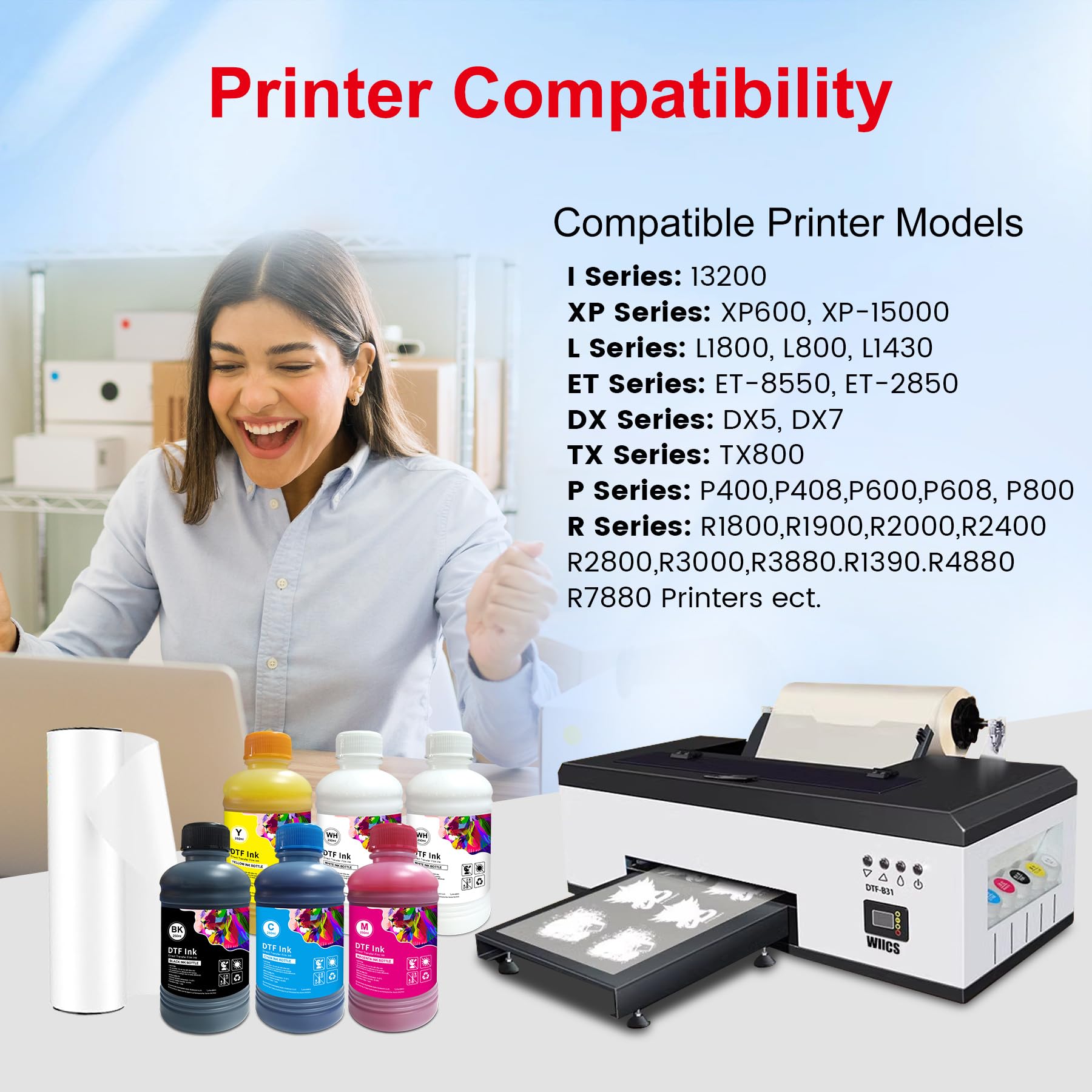 250ml DTF-Tinte für Textildruck PET-Folien Thermotransfer für DTF-Drucker ET-8550 8500 2800 ET-2803 DX5/7 L1800/800 mit Druckkopf DX5 DX7 5113 XP600 I3200 4720 TX800 6-Pack