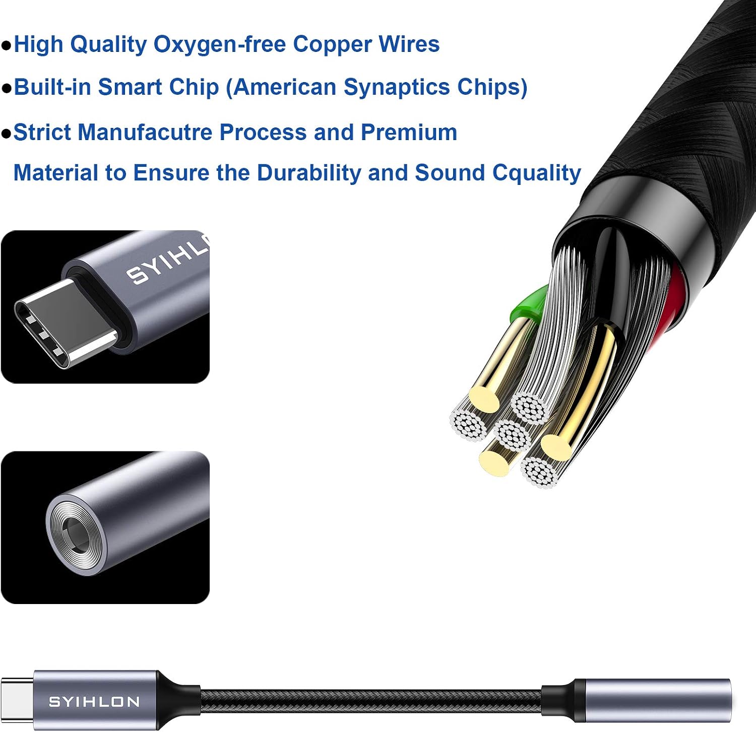 SYIHLON USB C to 3.5mm Headphone Jack Adapter, USB Type C to Aux Audio Adapter -Grey