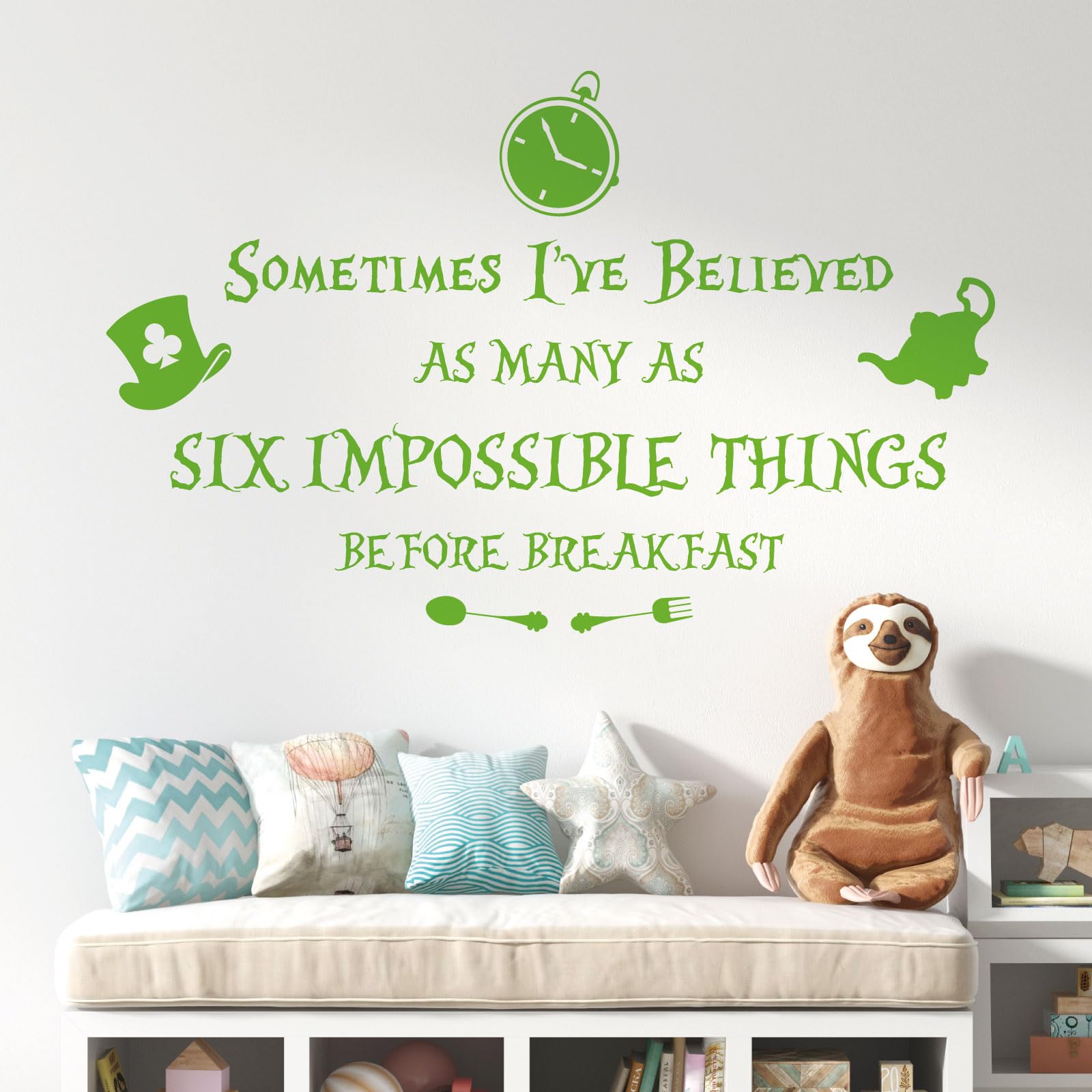 Sometimes I've Believed as Many as Six Impossible Things... - Alice in Wonderland Book Wall Quote [Large] [Lime] — image 1