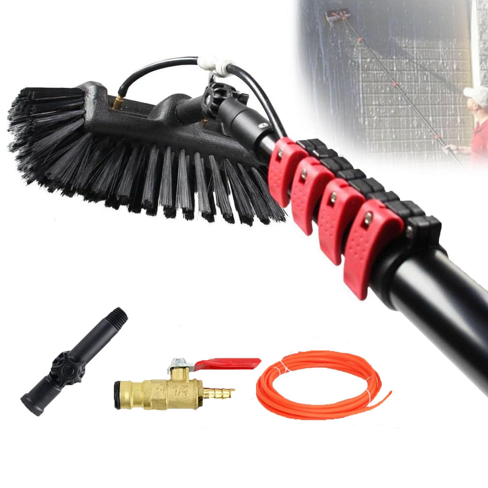 OLSKFUH Telescopic Water Fed Cleaning System - Adjustable Brush Kit For Solar Panel & Window Glass Cleaning 29Cm-9M/29Ft Efficient Washing Tool For Home & Professional Use,29cm-3.6m/12ft