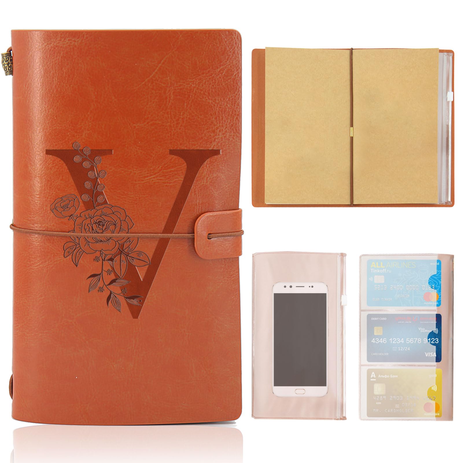 PU Leder ReiseNotizbuch Tagebuch Notizbücher, Initialen V Schreibheft Geschenk für Mädchen Jungen Frauen Männer Teenager Freundin Lehrerin Schwester Kollegin, Muttertagsgeschenk, Geburtstag, Ostern