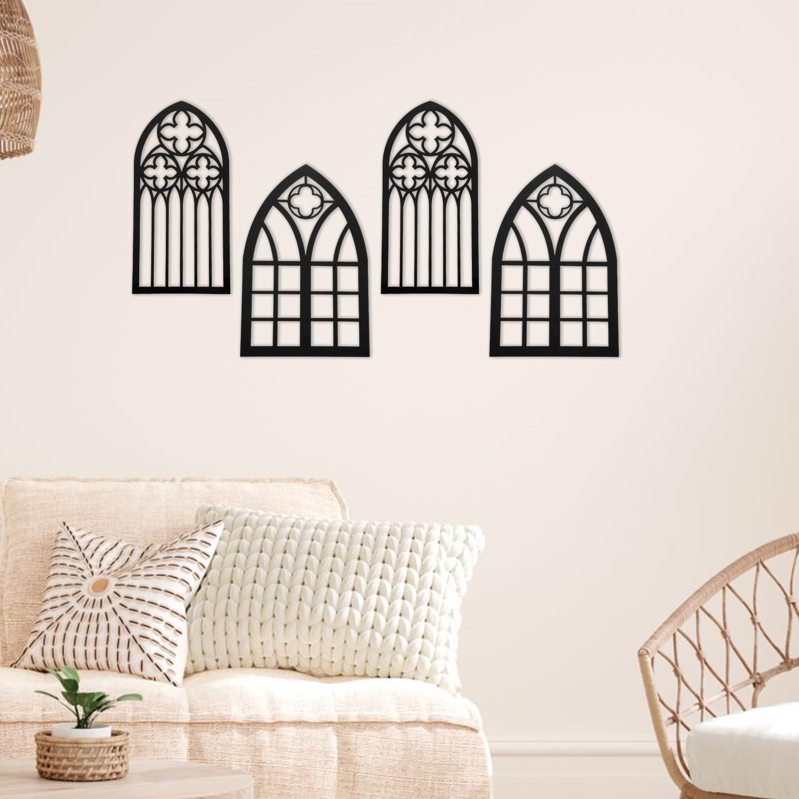 DJAPWPX-4 Pcs Arched Window Wall Mirror Acrylic Mirror Wall Stickers Decorative Windowpane Mirror Vintage Arch Mirror Wall Decor