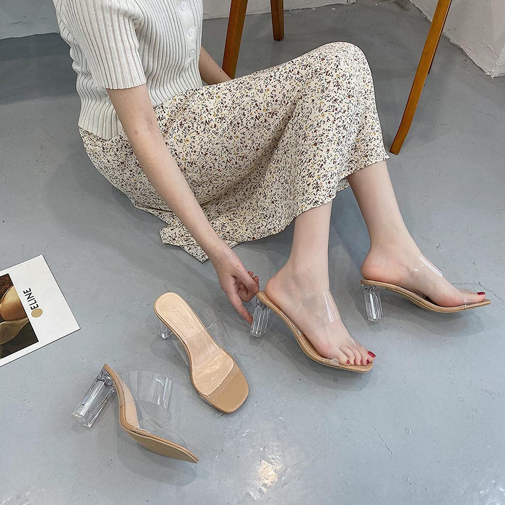 Sandalia transparente de modo elegante, sandalias de cristal simples; tacones altos transparentes de las señoras-7cm_39, sandalias de ducha antideslizantes