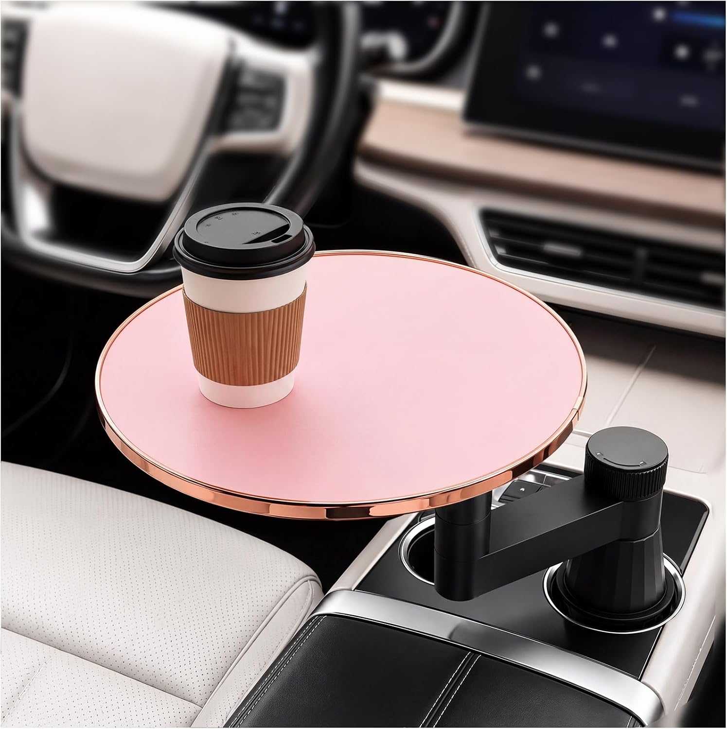 Nuanchu Pink Car Desk for Laptop 360° Rotating Car Table Tray