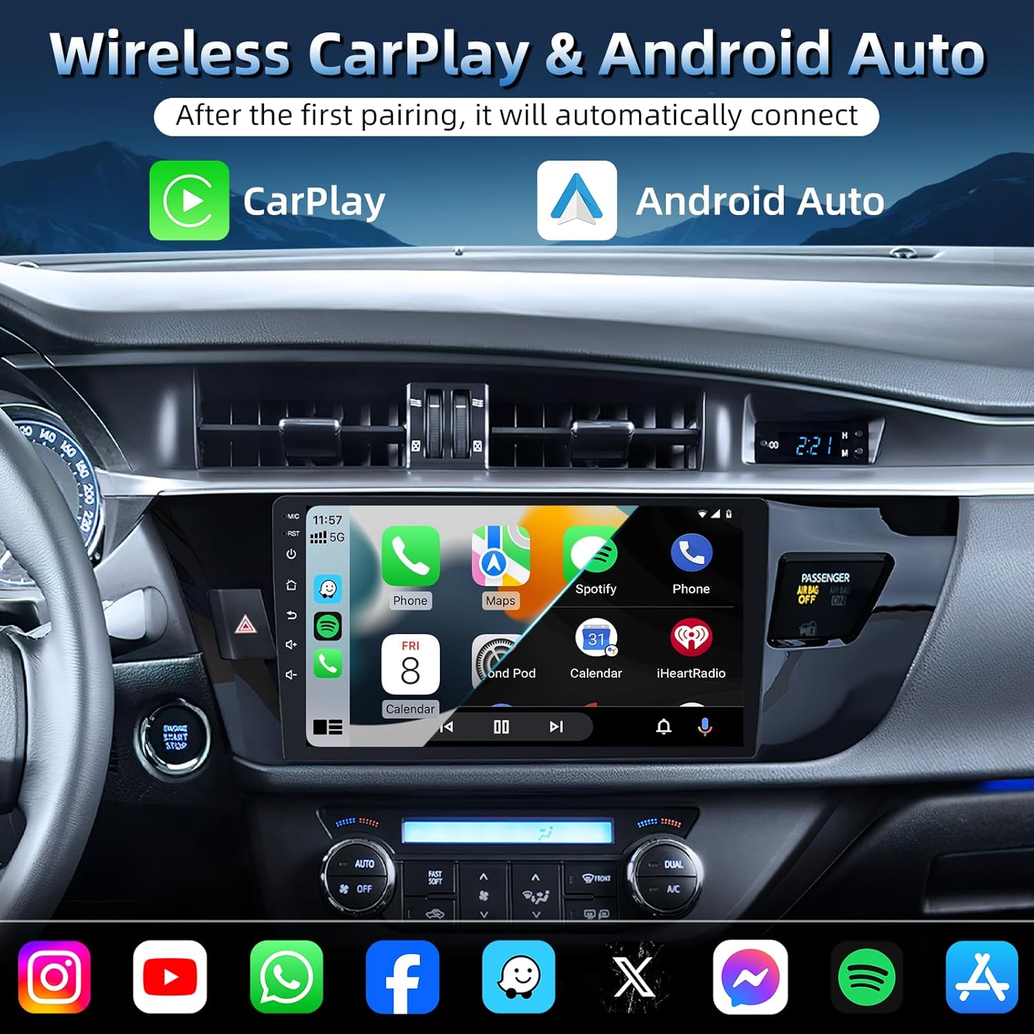 4 Core 64G ROM Car Radio for Toyota Corolla 2014-2016: Upgrade Wireless Carplay Android Auto, 1280 * 720 Touchscreen Stereo with Bluetooth FM GPS Navigation 5G WiFi SWC 1080P Backup Camera