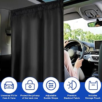 4 PCS Universal Vehicle Windows Sunshade,Car Divider Privacy Curtains, Car Sun Shades for Cars Front Rear Side Windows, Removable Partition Curtains Car Accessories for Travel Camping Nap Sleeping