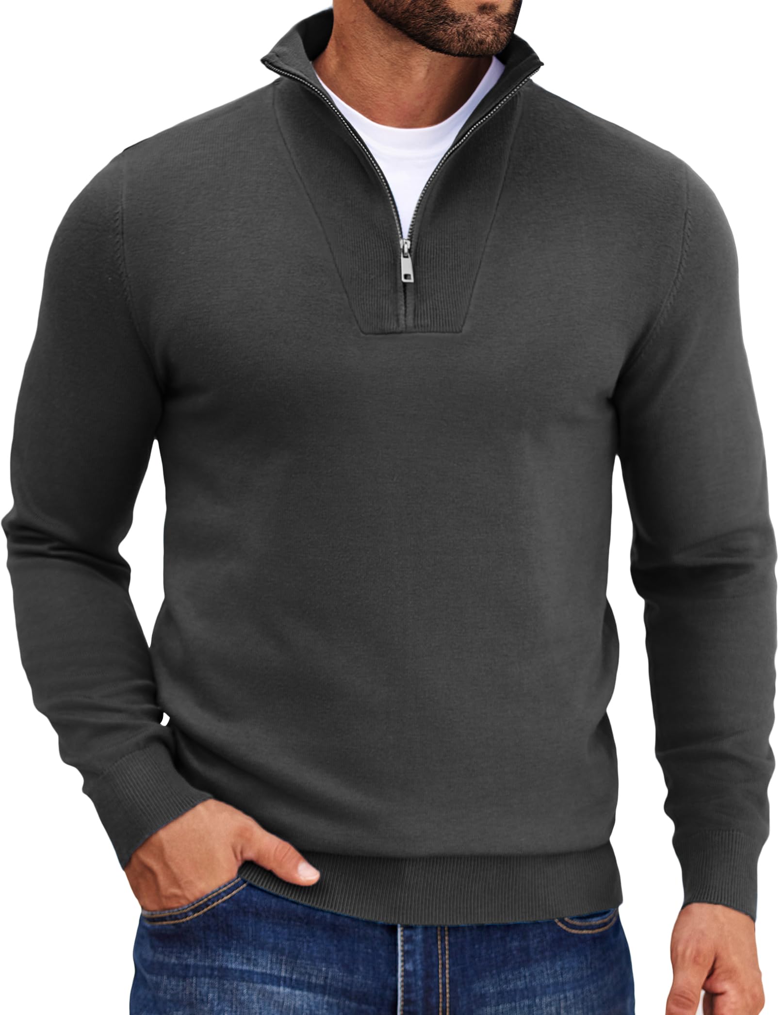 COOFANDY Herren Pullover mit Reißverschluss Men's Sweater Männer Strickpullover Rollkragenpullover Zip Troyer Winter Pulli