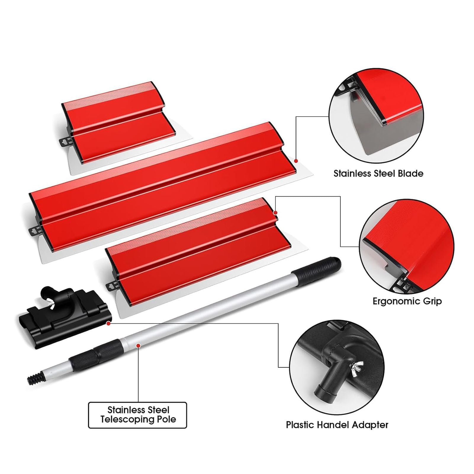 Kit Raspador Paneles Yeso con Hojas Acero Inoxidable, 3 Cuchillas 250/400/600mm, Espátula Alisadora, Herramienta Acabado Profesional para Paredes