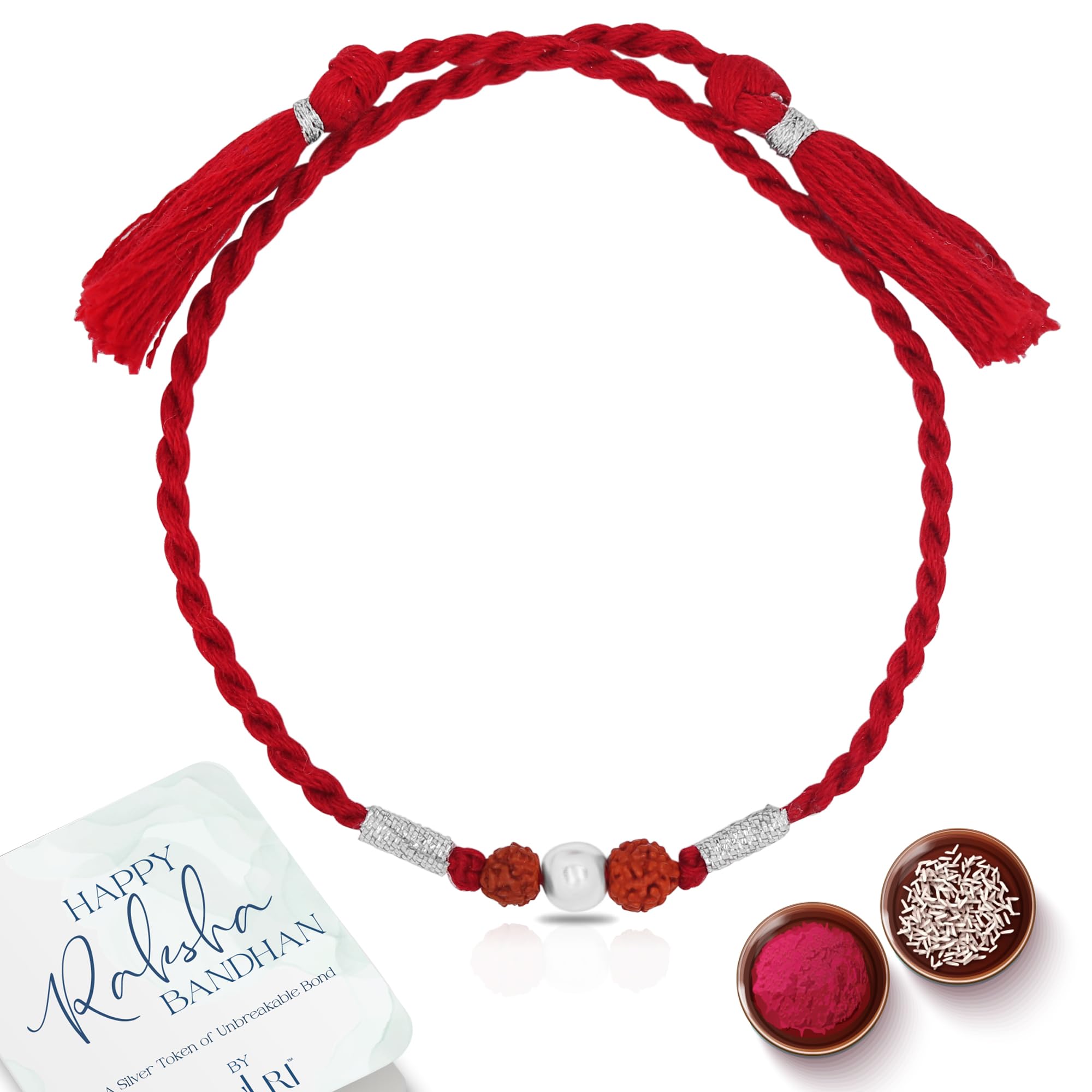 Laxmi Jewellers Pure 925 Silver Boll And Rudraksha Rakhi For Rakshabandhan | Stylish Silver Rudraksha Rakhi For Brother With Roli (KumKum) Chawal (B0B6W63V7Z) Amazon Price History, Amazon Price Tracker