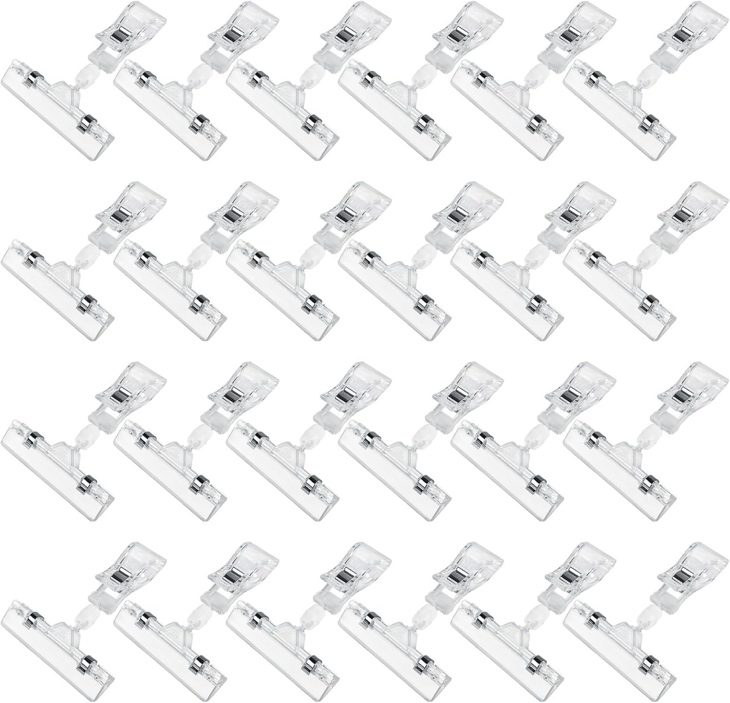 Clear Sign Clips on Merchandise Display 24 Pack Plastic Label Pop Clips on Sign Holder Shelf Double Sided Swivel Price Tag Clips on Clothing Rack Signs Rotatable Menu Clips for Sale Retail Display