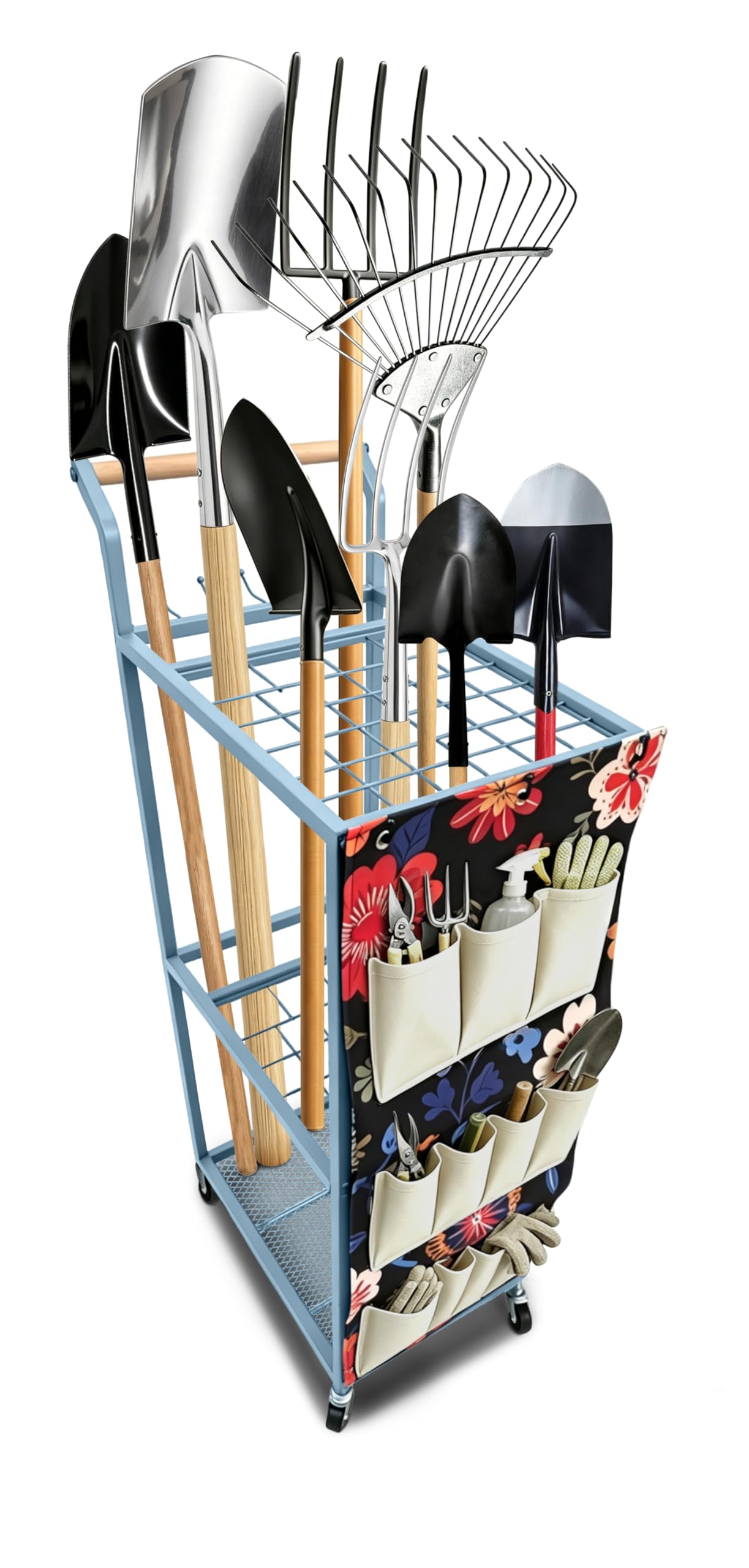 Chariot à roulettes bleu pour ranger vos outils sans effort dans l'abri de jardin