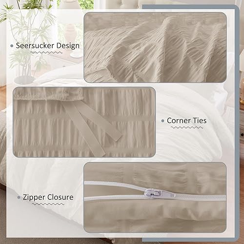 Miniatura 3 de cozyide Juego de funda de edredón de lino tamaño matrimonial, 3 piezas, funda de edredón de sirsaca suave y transpirable con cierre de cremallera y