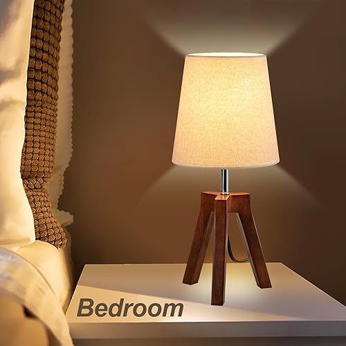 Miniatura 7 de Dreamholder Lámpara de mesa de noche de madera, lámpara de escritorio con trípode con interruptor de encendido y apagado, lámpara de mesita de noche