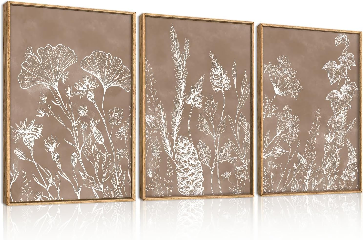 TOARTi Botanical Farmhouse Wall Art Set Boho Plant Framed Canvas Wall Decor Rustic Wildflower Art Prints for Living Room Neutral Minimalist Floral Painting Bedroom Bathroom - Large12x16inchx3 โ image 1