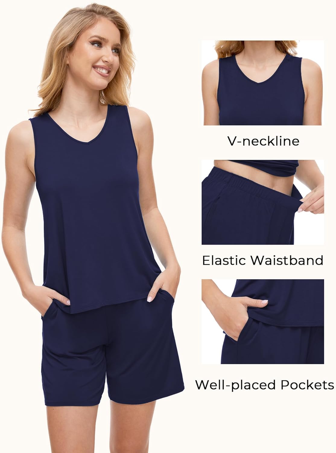 GYS Bamboo Viscose Pajamas for Women Set, Sleeveless Tank Top and Sleep Shorts, Summer Lightweight Lounge Sleepwear Pjs Set - Image 4