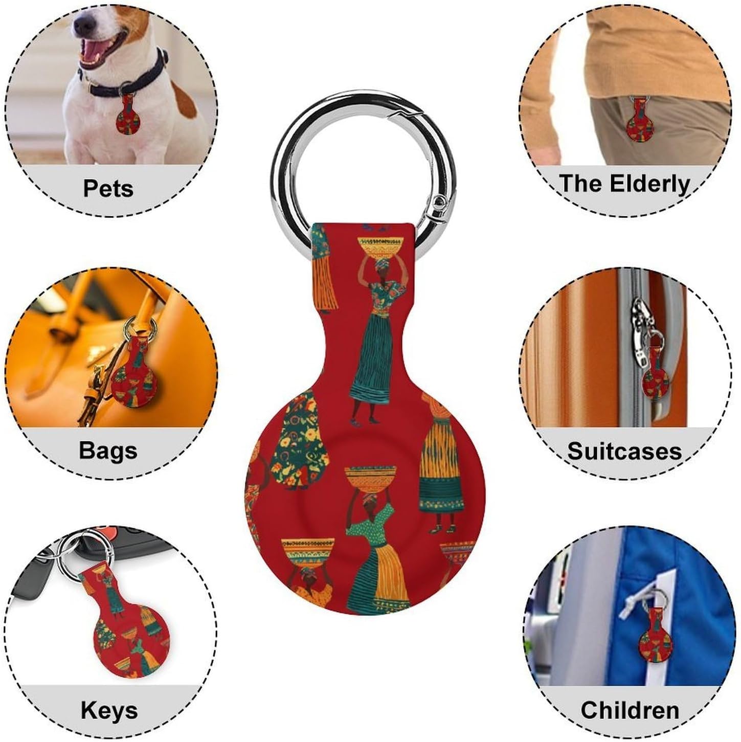 African Tradition Women Dance Case Compatible with AirTag Holder Cover with Keychain Ring for Bags Luggages