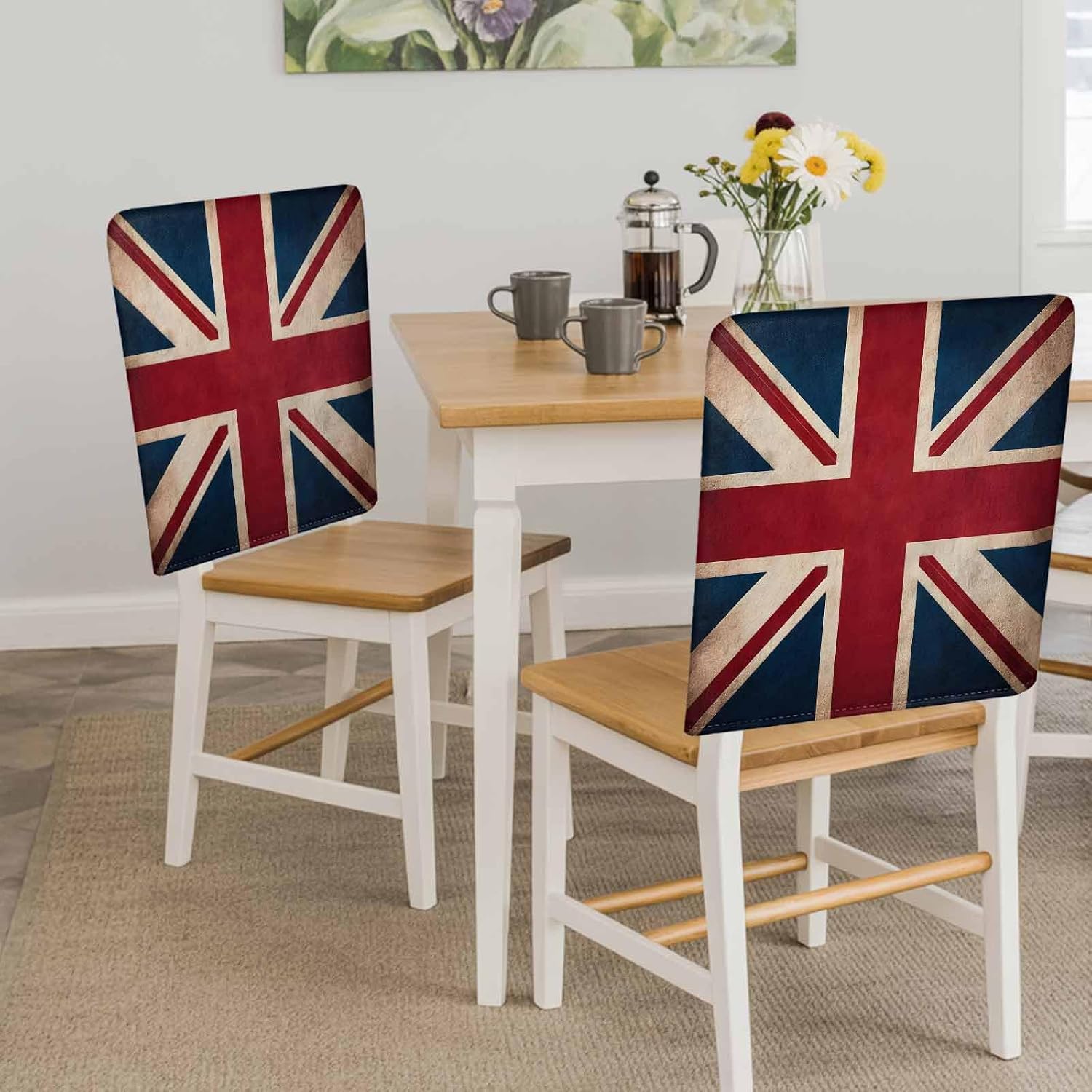 Dining Room Chair Back Covers-Set of 4,Vintage Union Jack Flag Chair Slipcovers Washable Removable Furniture Seat Protector for Home Kitchen Decor,Reerto Flags of The United Kingdom