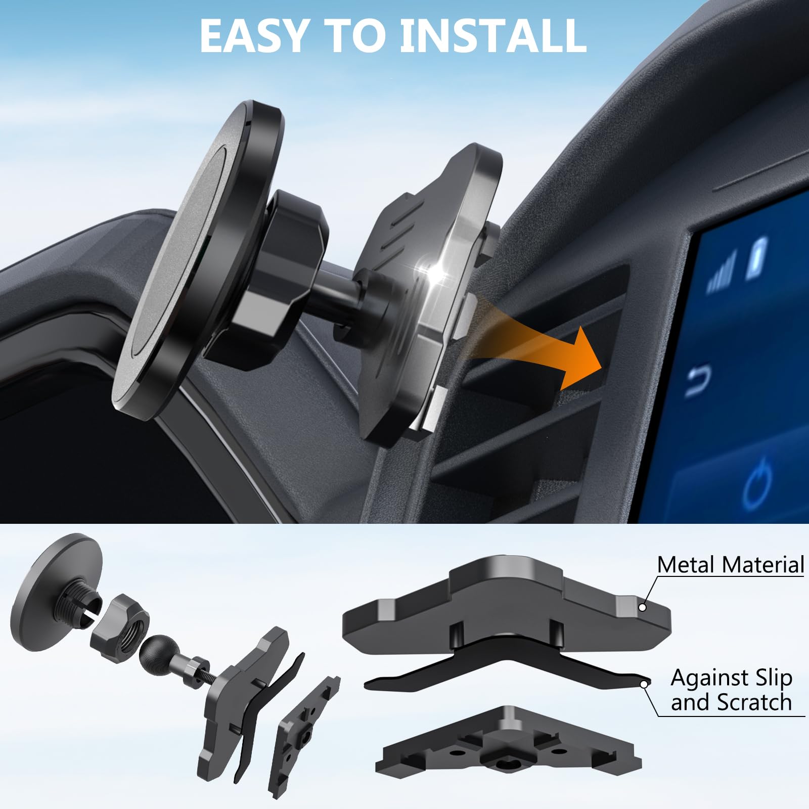 Surfcabin Soporte magnético CNC para teléfono de ventilación de camión, soporte de metal para teléfono F150, compatible con Ford F150 2021-2025 y Super Duty F250 F350 F450 2021-2025 y la mayoría de