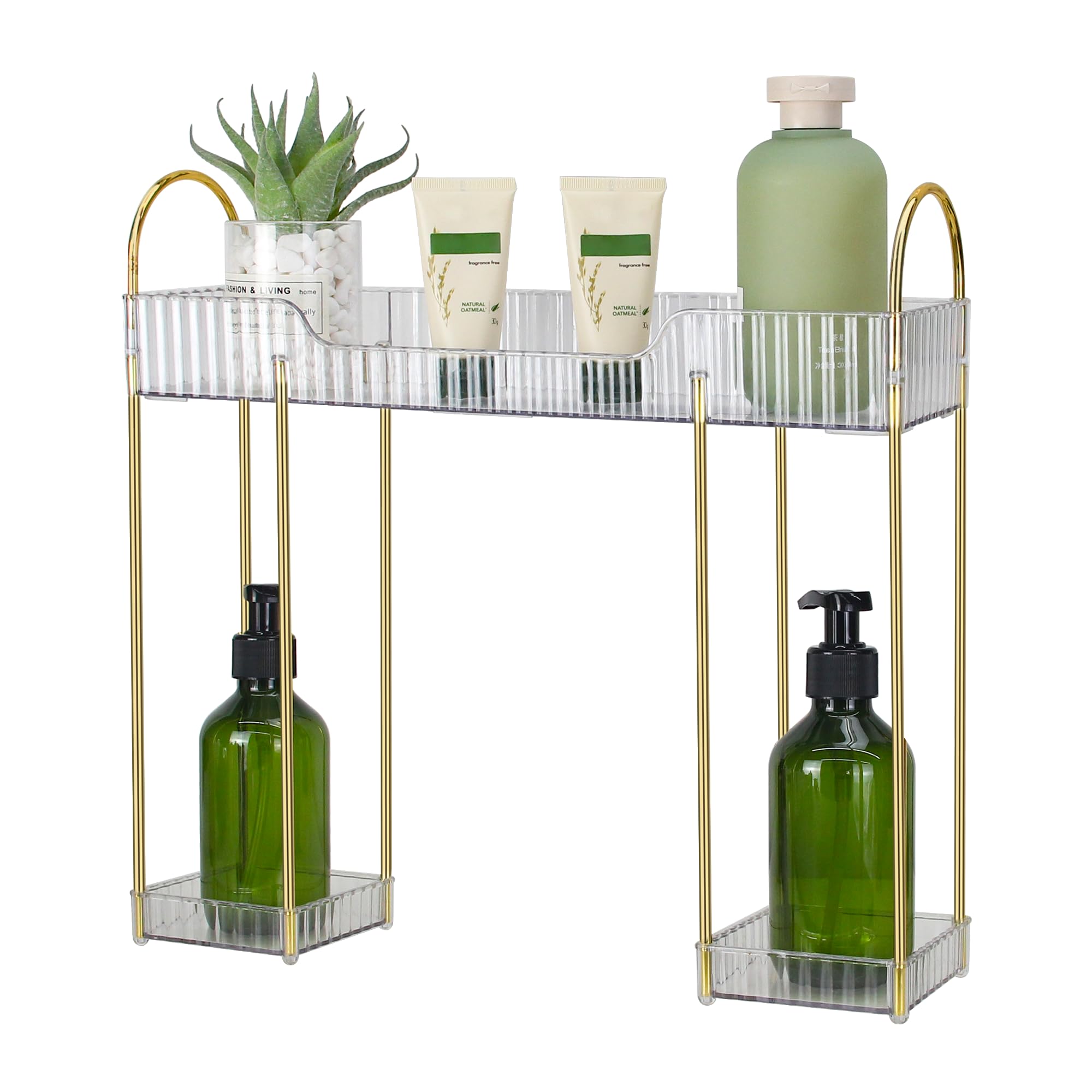 FICTOR 2-Tier Bathroom Countertop Organizer Narrow Bathroom Counter Storage Organizer Shelf for Skincare Over Faucet Shelf for Kitchen, Clear