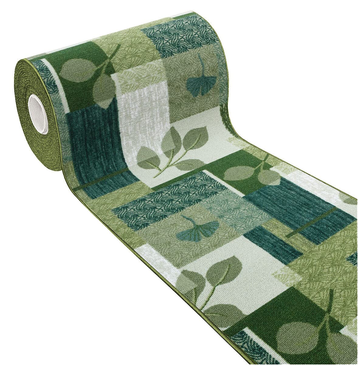 Alfombra de Cocina Moderna Antideslizante con Hojas para Casa a Cuadros, Modelo FAKIRO DIS_47, 57 x 190 cm, Color Verde