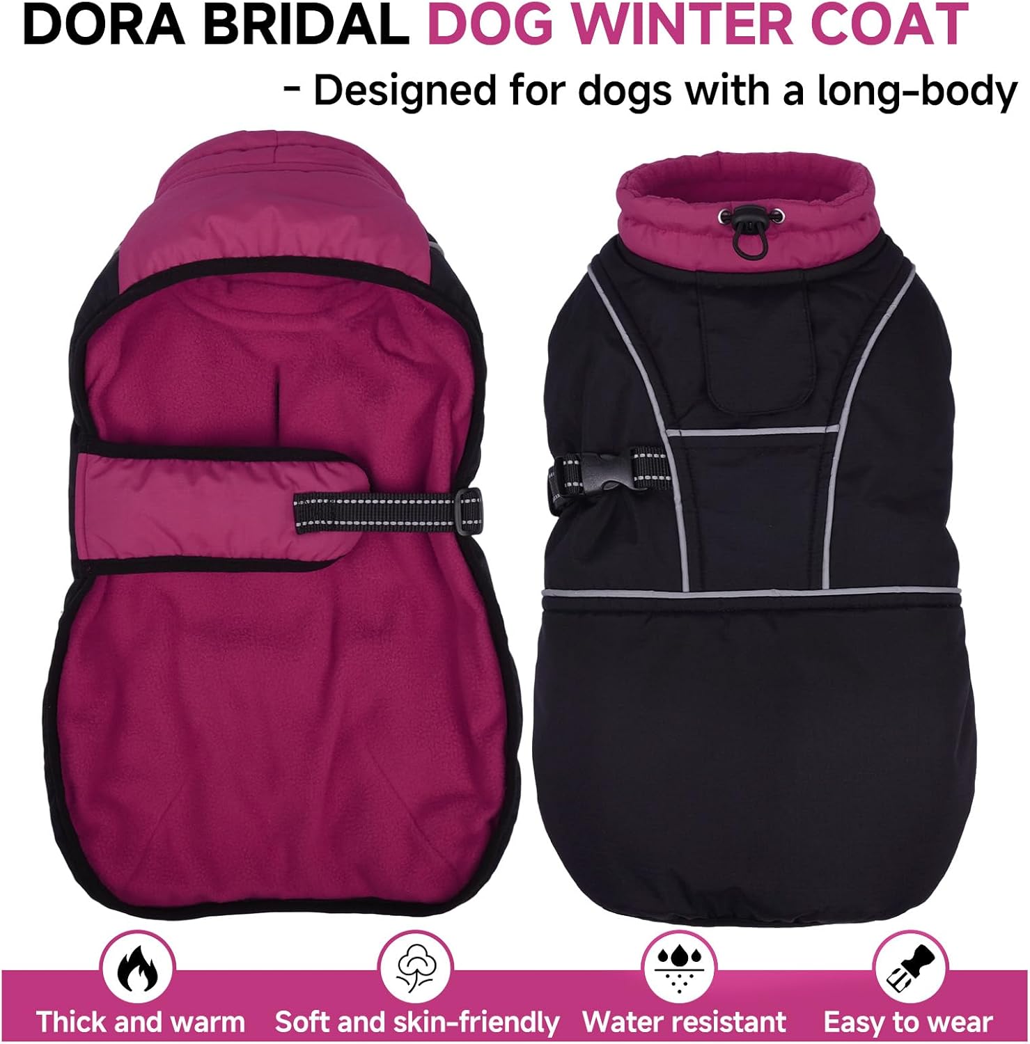 DORA BRIDAL Dachshund Coat, Fleece Lined Dog Winter Coat, Warm Dog Coats with Reflective Strips, Adjustable Waterproof Pet Jacket Clothes, XS - Image 2