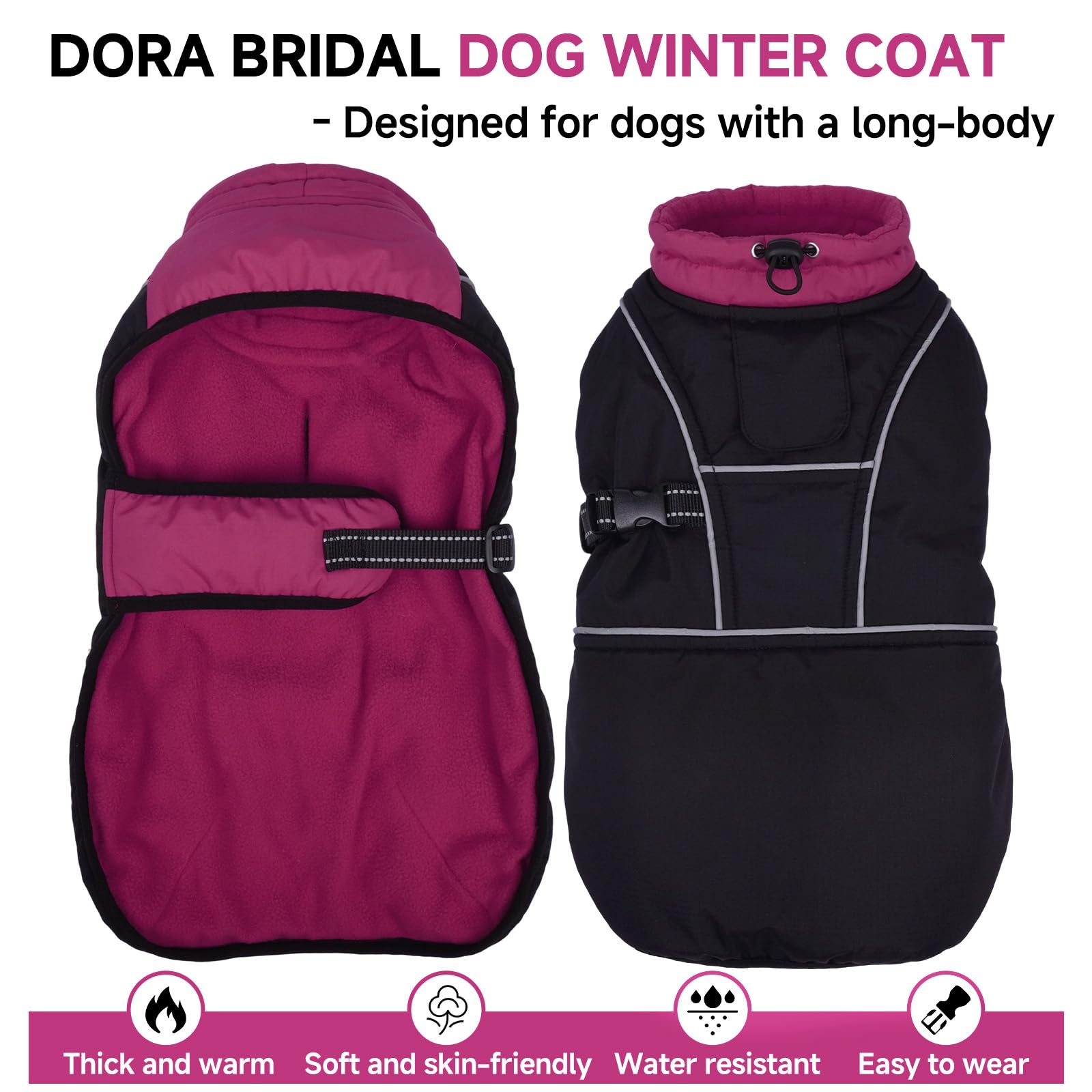 DORA BRIDAL - Veste d'hiver pour chien avec doublure en polaire, veste chaude avec bandes réfléchissantes, veste imperméable réglable pour animal de compagnie, taille XL