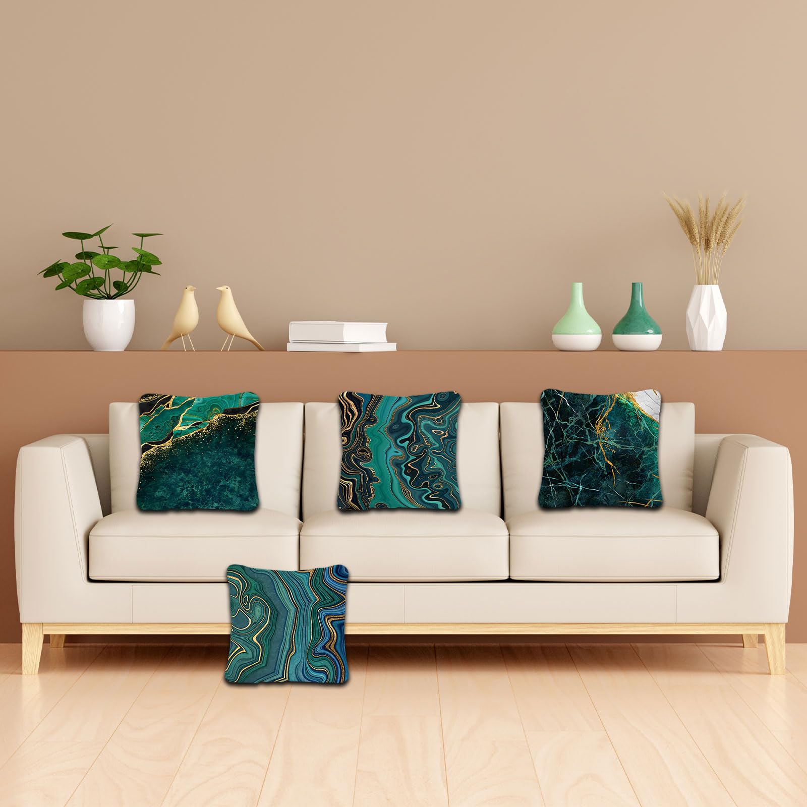 Betadistor Green Cushion Covers Pack 4 18"x18" Abstract Marble with Green, Blue - Image 2