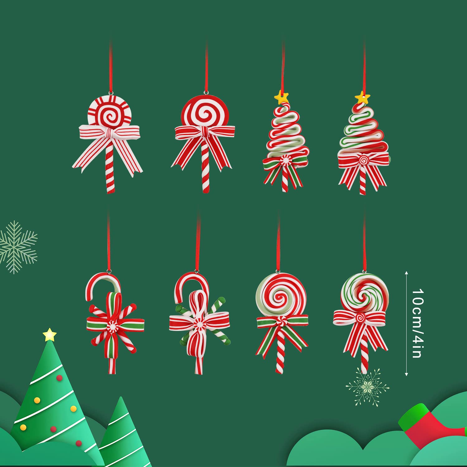 6 stuks kerstboomversiering, suikerstokken om op te hangen, kerstdecoratie, hanger, suikerstok, ornamenten, kerstboomversiering, snoep