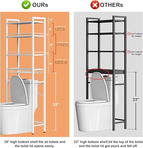 Miniatura 19 de Estante de almacenamiento sobre el inodoro, estante organizador de baño de 4 niveles sobre el inodoro con estante y canasta ajustables, estantes