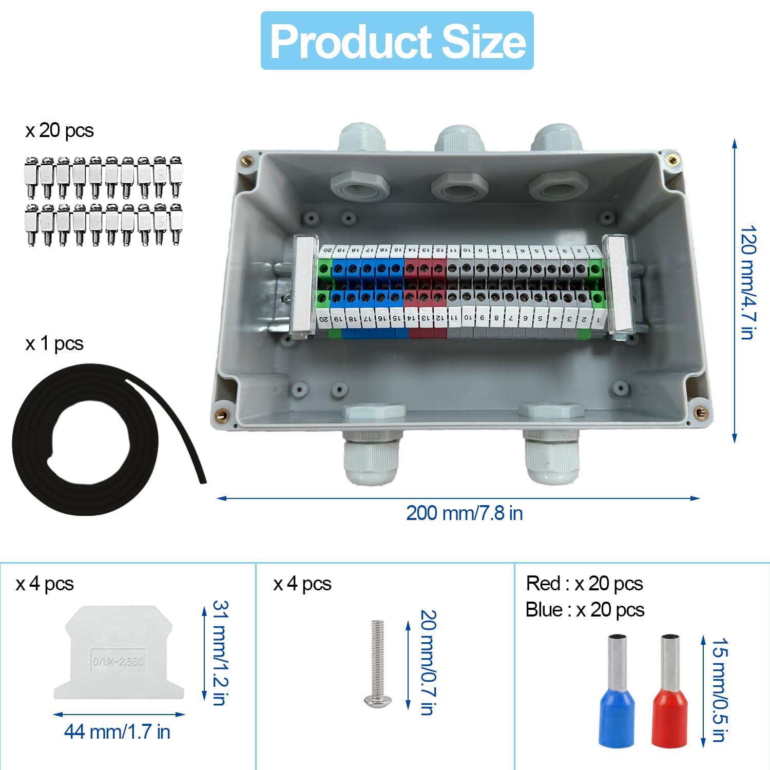 Abzweigdose Aufputz Verteilerdose IP68, 2 in 3 Raus Abzweigdose Wasserdicht, Verteilerdose Aufputz mit Klemmblock Hutschiene, Klemmleiste Kit, Uk 2,5 Klemmen-Kit für Kabelanschluss