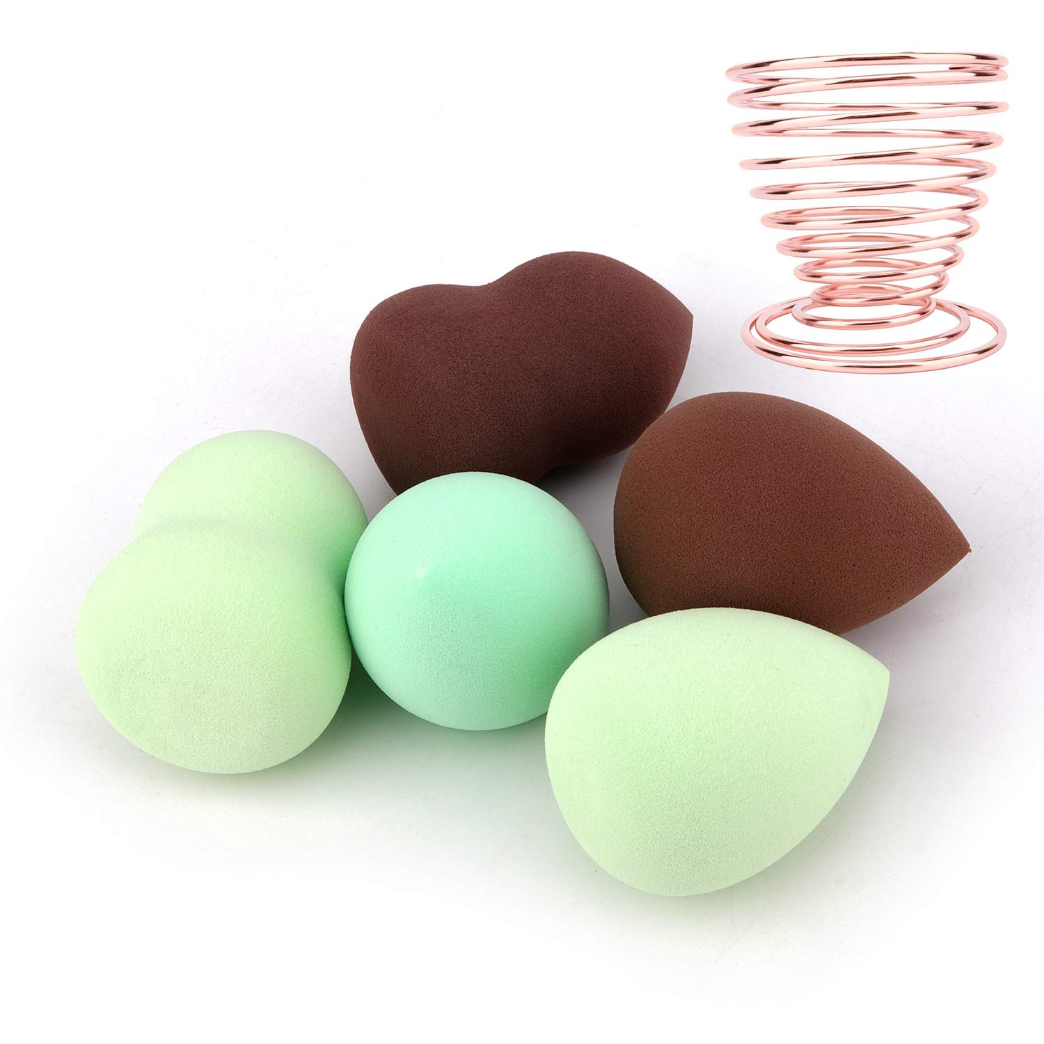 “N/A”QICHENG&LYS Beauty Blender Makeup Sponges, make up Sponge for Liquid, Cream, and Powder, Multi-colored Beauty Egg Makeup Set (3 Green + 2 Brown + 1 shelf)