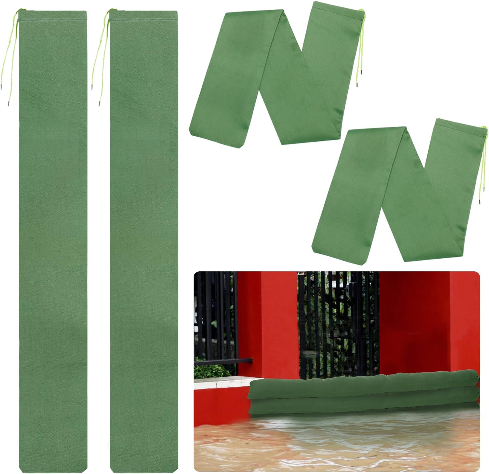 4 Pcs 4'× 6'' Long Sand Bags for Flooding - Thickened Canvas Flood Protection Sandbag Tube with Elastic Band, Reusable Flood Rain Wind Barrier Sand Bag Tube for Door Window Flood Control