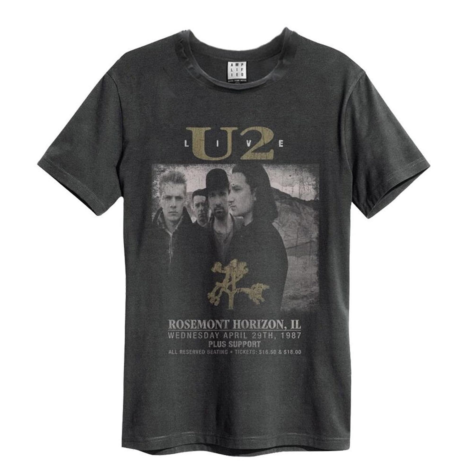 Amplified Men's Charcoal Live U2 T-Shirt - Band Photo Graphic Print Crew Neck 3XL