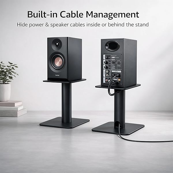 5-8 Inch Desktop Speaker Stands with Cable Management, 25kg Heavy Duty Steel Desk Speaker Stand for Bookshelf Speakers & Studio Monitors, Stable Desktop Speaker Stand Pair, Cleaner Desk Audio Setup - 4