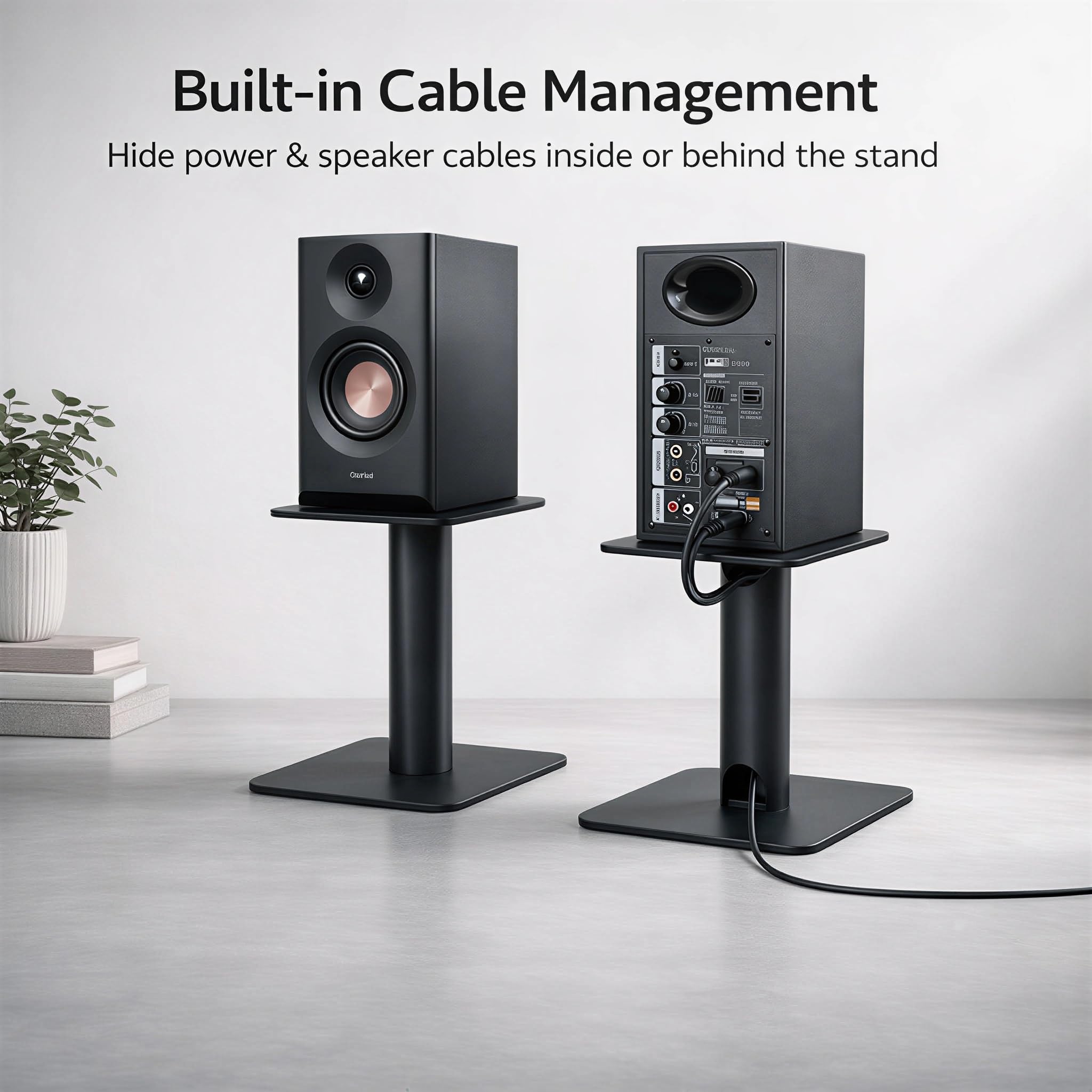 5-8 Inch Desktop Speaker Stands with Cable Management, 25kg Heavy Duty Steel Desk Speaker Stand for Bookshelf Speakers & Studio Monitors, Stable Desktop Speaker Stand Pair, Cleaner Desk Audio Setup - 5