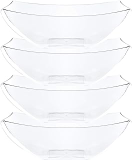 Plasticpro Disposable 128 ounce Square Serving Bowls, Party Snack or Salad Bowl, Extra Large Plastic Crystal Clear Pack of 4