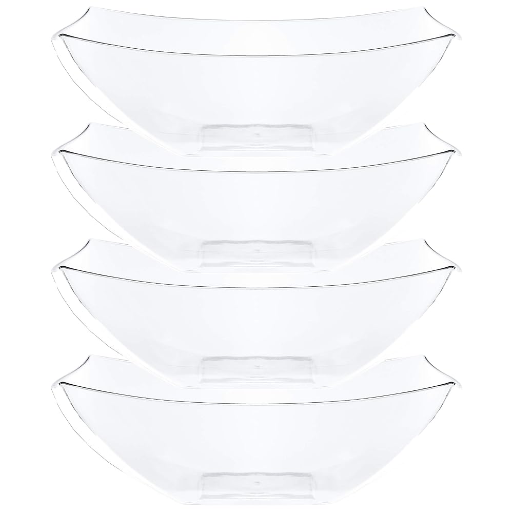 PLASTICPRO Disposable 128 ounce Square Serving Bowls, Party Snack or Salad Bowl, Extra Large Plastic Crystal Clear Pack of 4