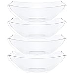 PLASTICPRO Disposable 128 ounce Square Serving Bowls, Party Snack or Salad Bowl, Extra Large Plastic Crystal Clear Pack of 4