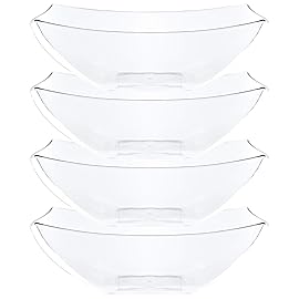 PLASTICPRO Disposable 128 ounce Square Serving Bowls, Party Snack or Salad Bowl, Extra Large Plastic Crystal Clear Pack of 4
