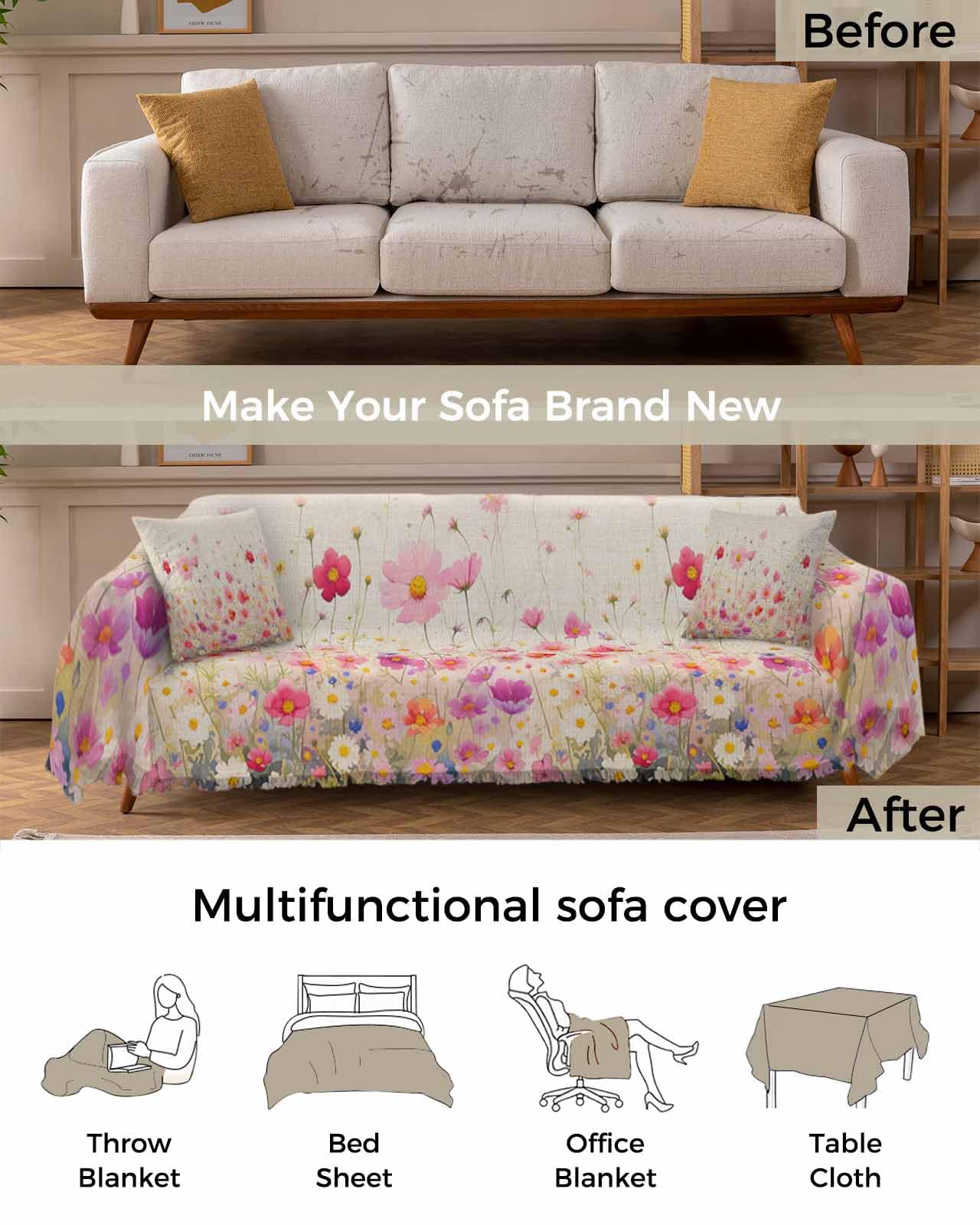 ロンパース・カバーオール House on the hill Flower Strip 80 Amazon.com: Red Pink Floral Sofa Covers for 3 Cushion Couch