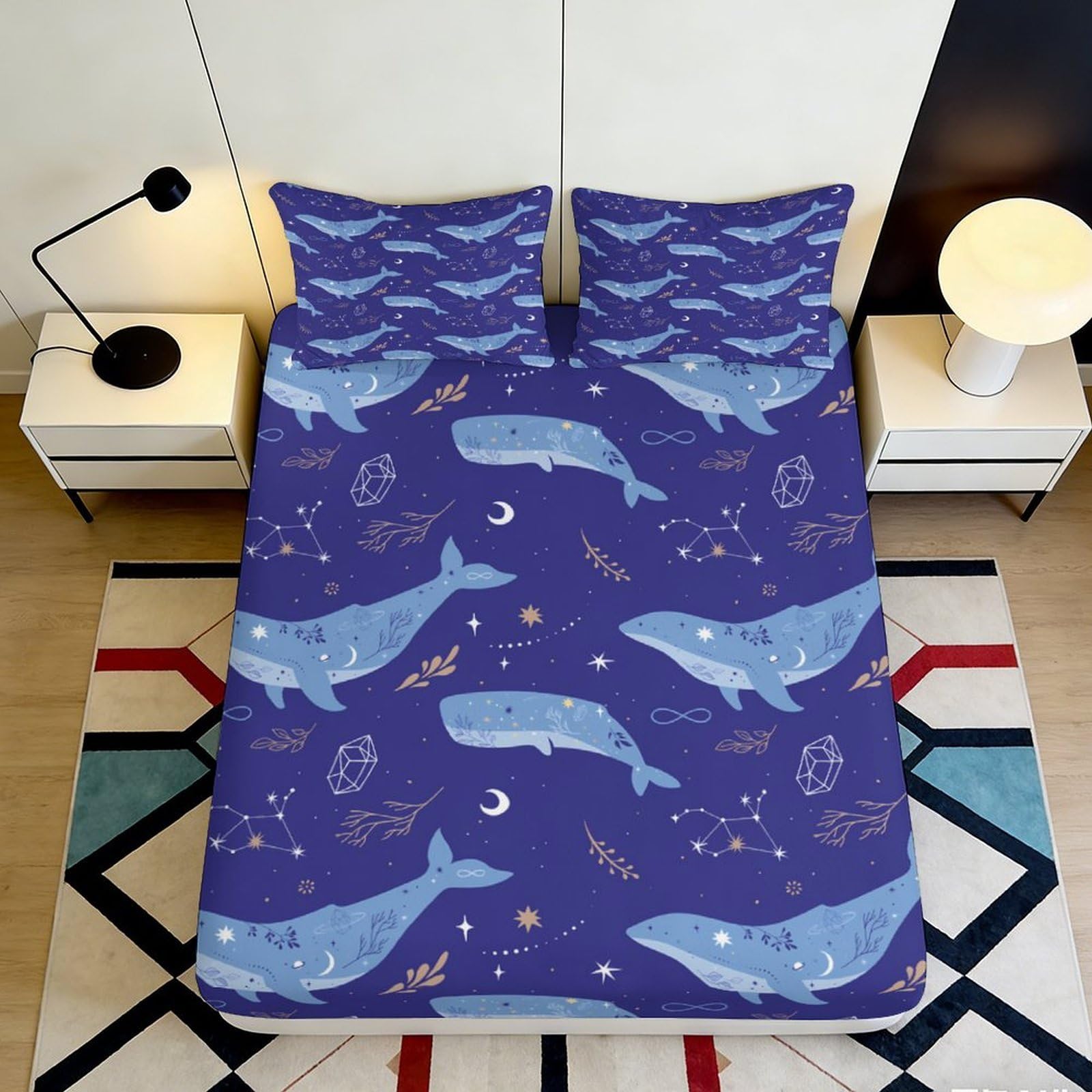 Jqzkxnhpbr Style-1 3D Printed Blue Whale Fitted Sheet Microfiber Soft Bedroom Decor Ocean Night Mattress Cover For Home Dorm 90X200x25cm
