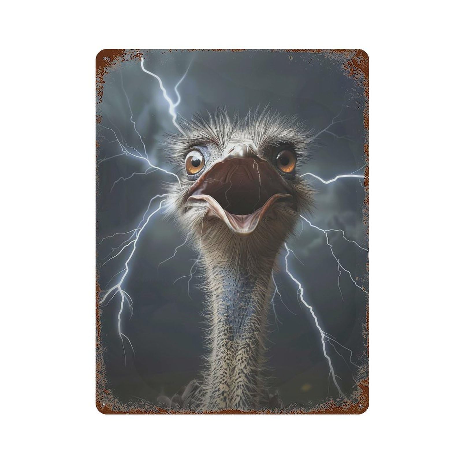 Ostrich Lightning Retro Metal Sign 15.7"x11.8", for Pub, Kitchen And Man Cave Decor, Industrial Home Decor