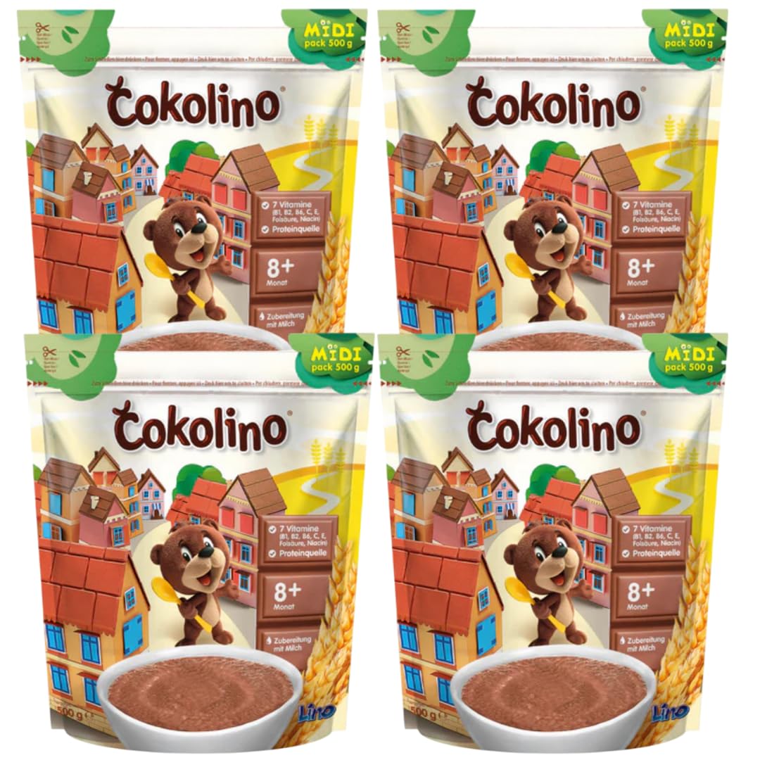 LINO Instant-Weizenbrei mit Kakao – 500 g Beutel | Für Kleinkinder ab 8 Monaten | Schnell zubereitet, 4 Er