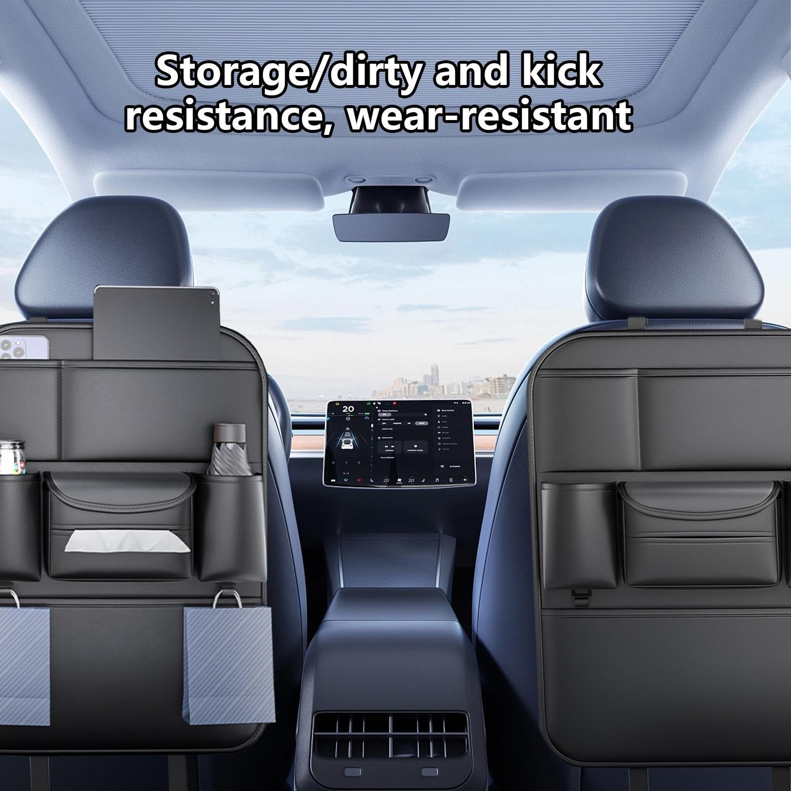 Organizador De Asiento Trasero Para Coche Organizador De Asiento Trasero | Protector De Asiento De Cuero Con Portavasos Y Alfombrilla, Imprescindible Para Viajes En