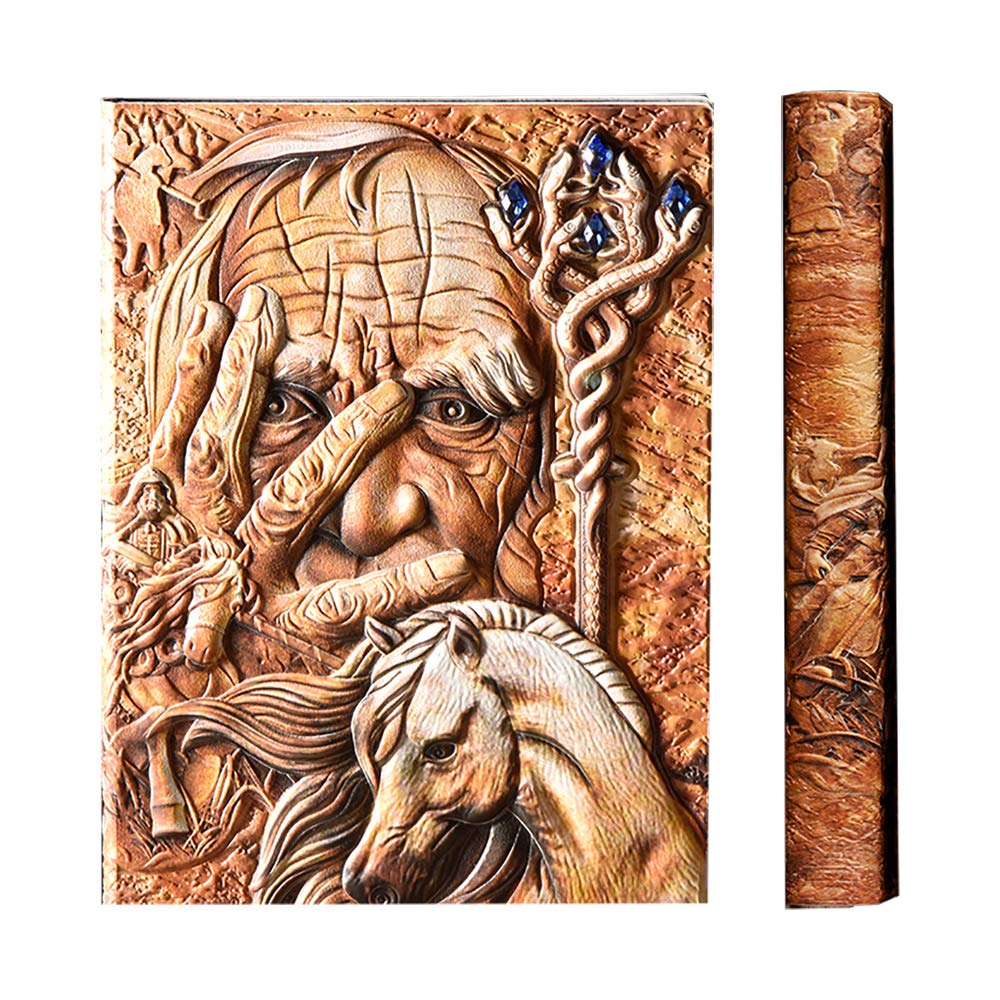 YHH Vintage notebook journal a5 Lined, Hardback Leather Notebook Embossed Handmade Travel Diary, 200 Ruled Pages Xmas Birthday Gift for Women Men Friend Kid Boy Girl, Pharaoh3D Colorful