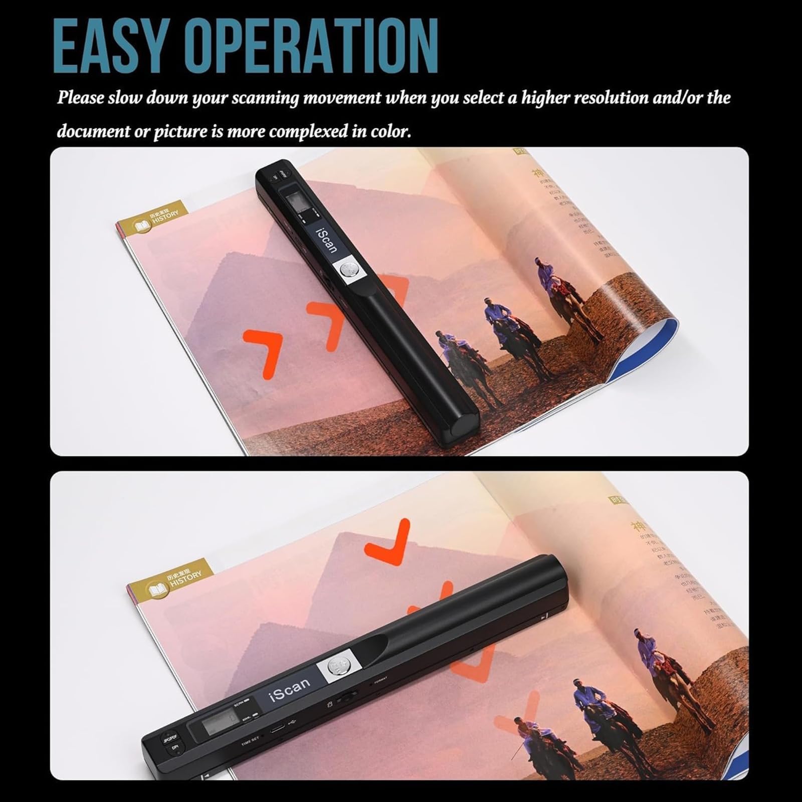Portable Scanner, A4 Document Scanner, Photo Scanner with 16GB Memory Card, USB Connection for Computer, Black, LNKH09 — view 4