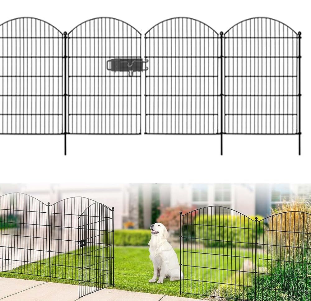 5 piezas Valla decorativa de jardín con puerta, 80 cm(H) X 3,7 m(L), barrera con estacas para perros, mascotas, conejos
