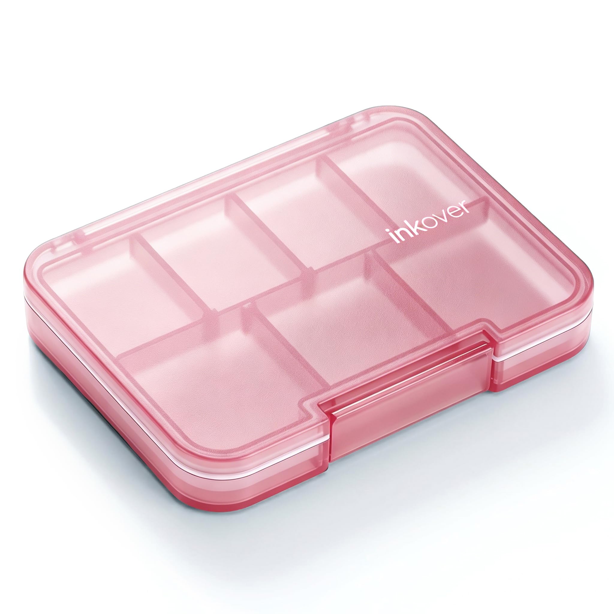 Ultra Cienki Organizer na Tabletki QUARDINE, Etui do Torebki z Wyjmowanymi Przegrodami i Silikonową Uszczelką Chroniącą Przed Wilgocią, Przenośna Podróżna Pudełko na Leki z 7 Komorami (Różowy)